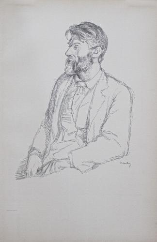 Sir William Rothenstein (1872-1945). Lithographic portrait of the poet Robert Bridges
