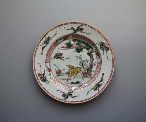 Famille Verte Crane and Deer Dishes - Kangxi 1662-1722
