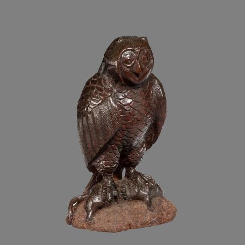 A European Carved Linden Wood Owl