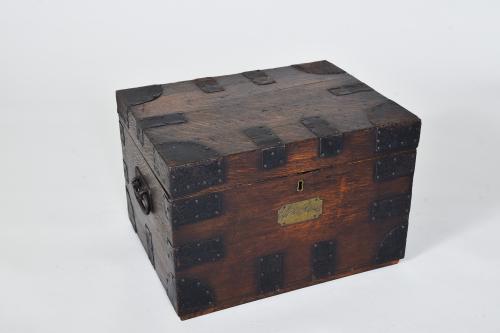 19th century iron bound oak silver chest
