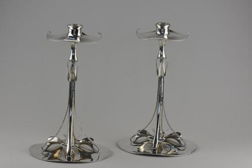 Rare pair of Art Nouveau silver ‘Lily’ Candlesticks by William Comyns