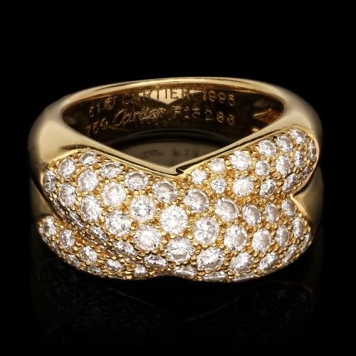 Cartier 18ct Yellow Gold And Pavé Diamond Cross Over Ring 1995