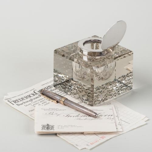 Silver and Cut Glass Inkwell