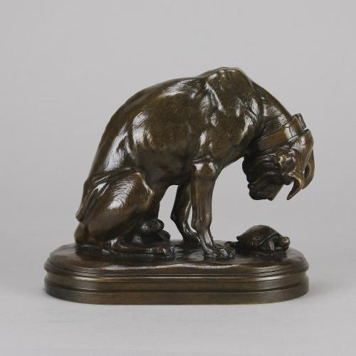 French Animalier bronze entitled "Chien et Tortue" by Alfred Jacquemart - Circa 1900