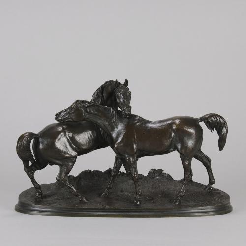 French Animalier bronze entitled "L’Accolade" by Pierre Jules Mêne - Circa 1860