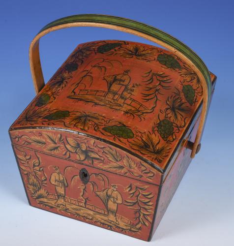 Tunbridge Ware Basket with a red painted ground