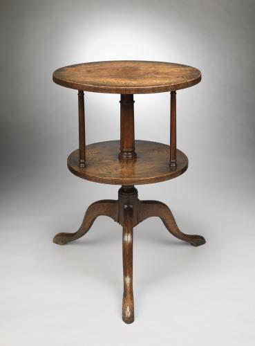 Handsome Georgian Vernacular Dumb Waiter The Two Tiers Joined by Turned Supports and Raised on Tripod Base  Solid Honey Coloured Ash, Fruitwood and Beech English, c.1770
