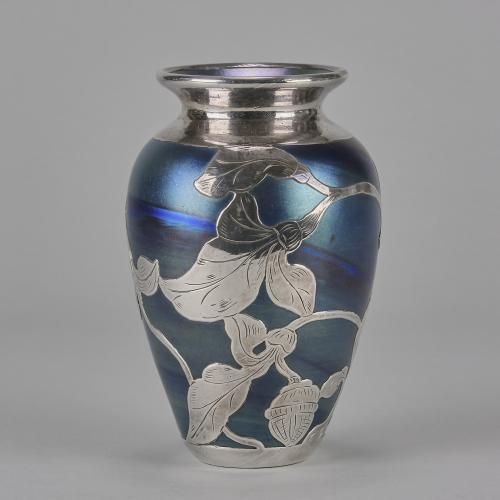 Art Nouveau glass vase entitled "Iridescent Blue Silvered Vase" by Loetz Witwe - Circa 1900