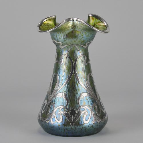 Art Nouveau glass vase entitled "Silvered Papillon Vase" by Loetz Witwe - Circa 1900