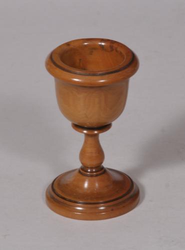 S/5263 Antique Treen 19th Century Apple Wood Pedestal Egg Cup