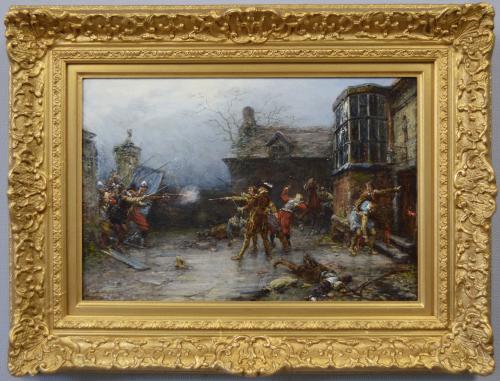 Historical genre oil painting of the gunpowder plot conspirators by Ernest Crofts
