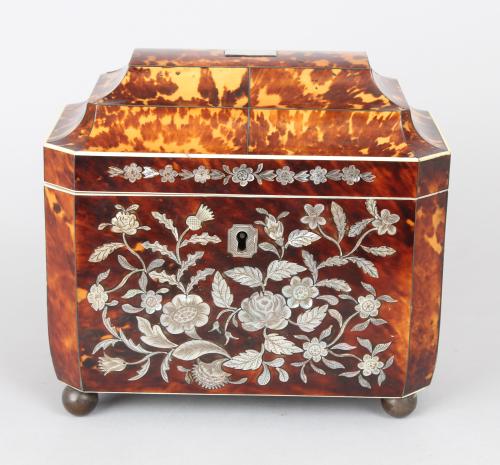 mother of pearl inlaid tea caddy