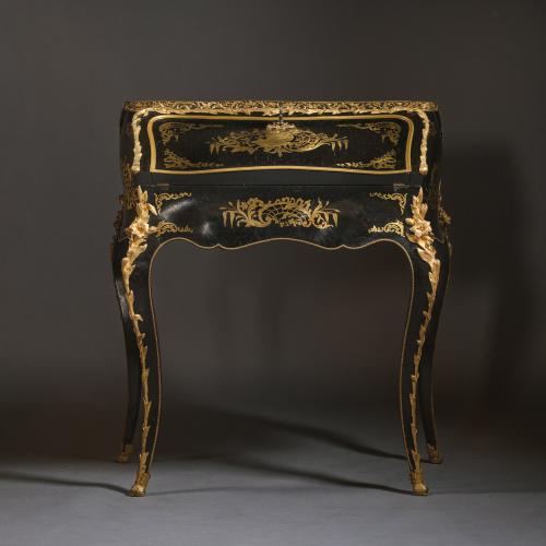 A Napoleon III Gilt-Bronze Mounted and Brass Inlaid Ebonised Parquetry Secretaire en Pente by Alphonse Tahan