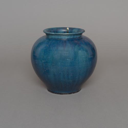 Chinese pottery blue glazed jar, guan, Tang dynasty, Gongxian kilns, Henan Province, 7th – 8th century.