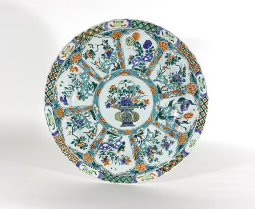 Chinese Porcelain Famille Verte Large "Flower Basket" Dish, Kangxi Period