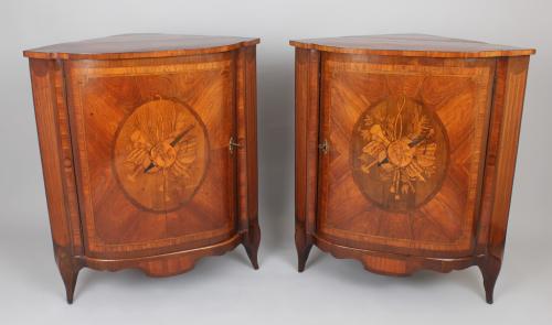 Dutch kingwood and marquetry corner-cupboards