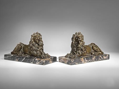 Antique pair of bronze lions