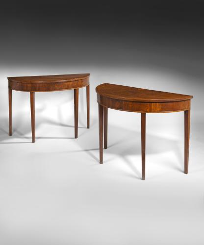 Sheraton mahogany demilune console tables 