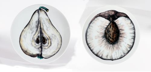 Piero Fornasetti Porcelain Sezioni Di Frutta Dessert Plates,  Nos 4 and 12 Made Exclusively for Tiffany, Circa 1970