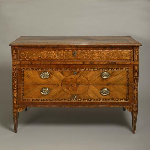 Neo-Classical Marquetry and Pastiglia inlaid Walnut Commode