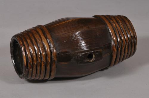 S/5344 Antique Treen 19th Century Willow Banded Ash Scottish Costrel