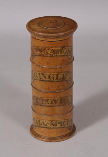 S/5393 Antique Treen 19th Century Four Tier Sycamore Spice Tower