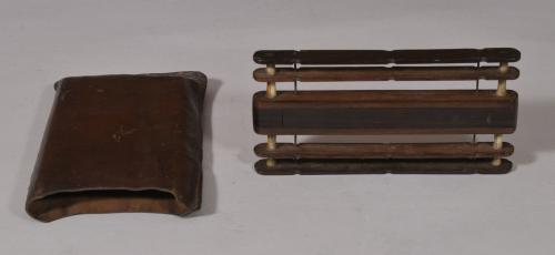 S/5363 Antique Treen 19th Century Rosewood Fly Fisherman's Casting line Holder and Case