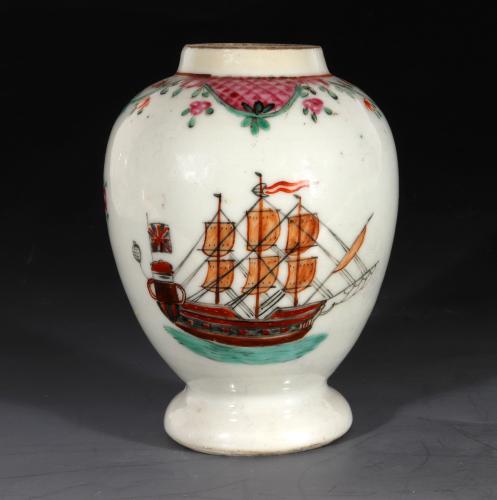 Chinese Export Porcelain Ship-decorated Tea Canister