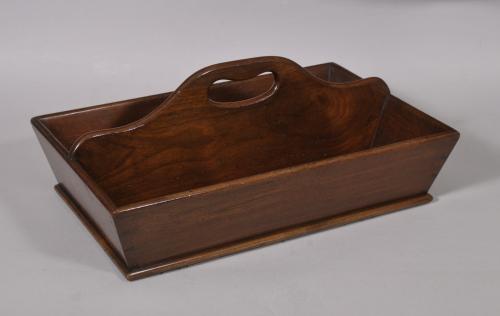 S/5341 Antique Treen 19th Century Mahogany Cutlery Tray