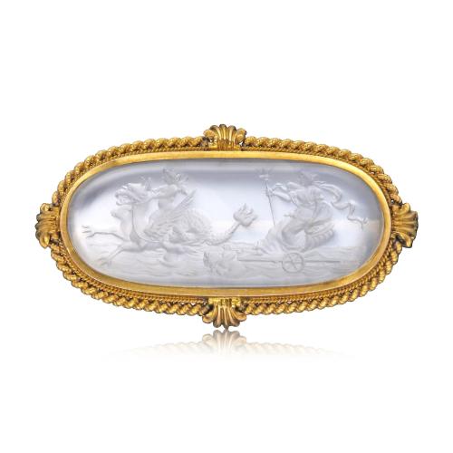Victorian Gold And Moonstone Brooch Carved With An Image of Aphrodite Ca. 1870