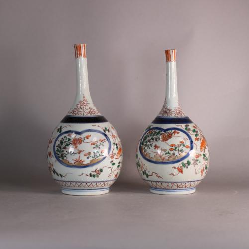 Pair of Japanese Imari bottle vases