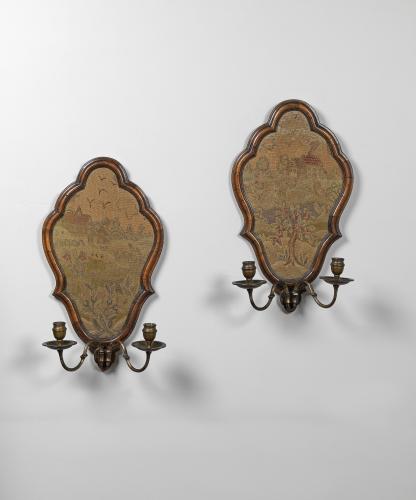 Queen Anne style walnut wall sconces