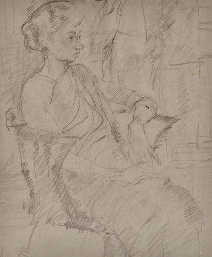 Girl in a Sari - 20th Century British Drawing by Carolyn Sergeant