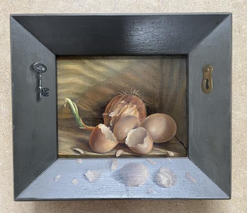 Peter Stebbing - 20th Century Trompe-d'oeil painting of Broken Eggs