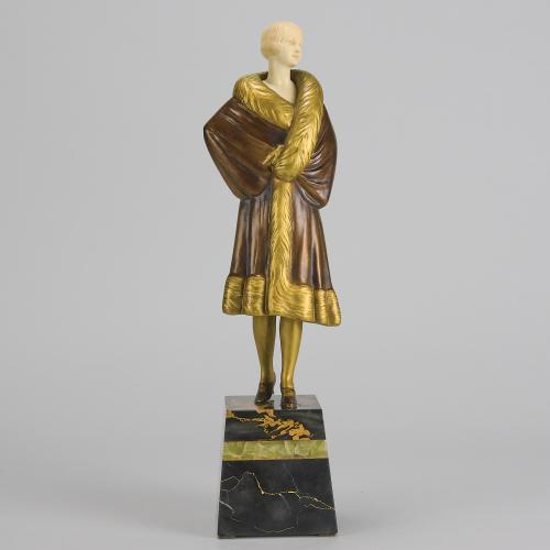 Chryselephantine Sculpture entitled "Fur Coat" by Georges Rigot