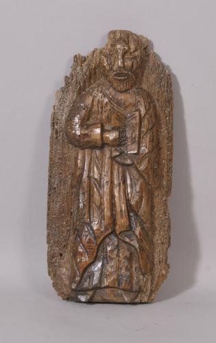 S/5413 Antique 15/16th Century Walnut Carved Figure of a Saint
