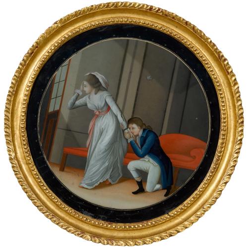 Chinese Reverse Glass Mirror Painting of Werther & Charlotte