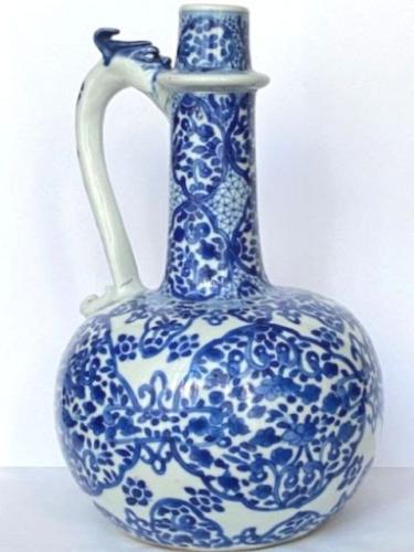 Chinese Kangxi Blue and White Dragon Handled Ewer