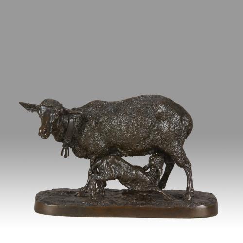 19th Centurty French Animalier Bronze entitled "Ewe And Lamb" by P J Mêne