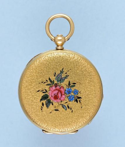 Small Ladies Gold and Enamel Pendant Watch