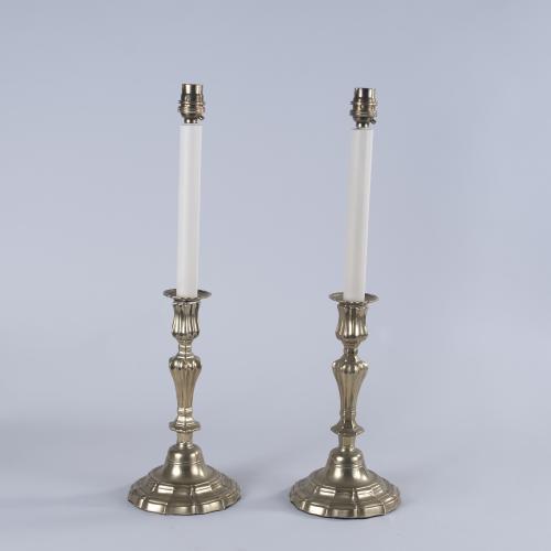 Pair of Mid 18th Century French candlesticks lamped