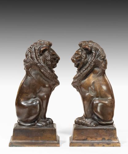 Antique pair of bronze lions after Alfred Stevens