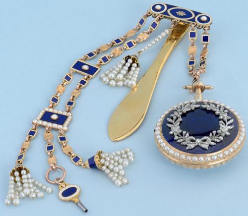 Gold and Enamel Chatelaine Repeating Virgule