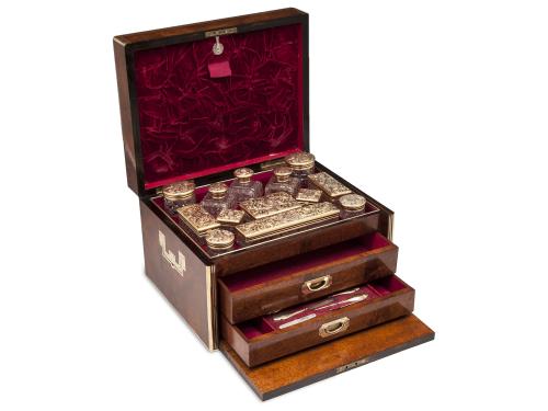 Amboyna Antique Silver Gilt Dressing Box