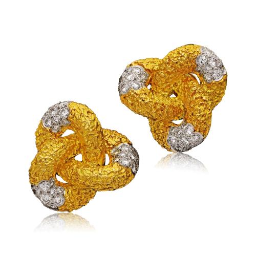 Cartier 18ct Textured Yellow Gold And Diamond Vintage Ear Clips Circa 1960s