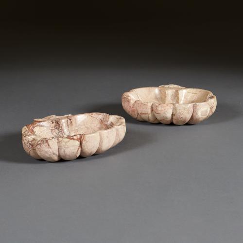 A Pair of Pink Marble Scallop Shell Basins
