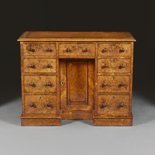 A Late 19th Century Burr Oak Kneehole Desk