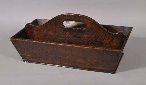 S/5471 Antique Treen 19th Century Oak Two Division Cutlery Tray