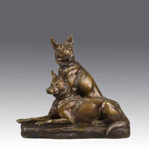 Early-20th Century Animalier Bronze Entitled "Seated Alsatian" by Louis Riché