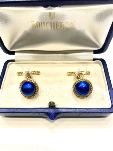 Vintage Boucheron Blue-Enamel Cufflinks 18k Gold